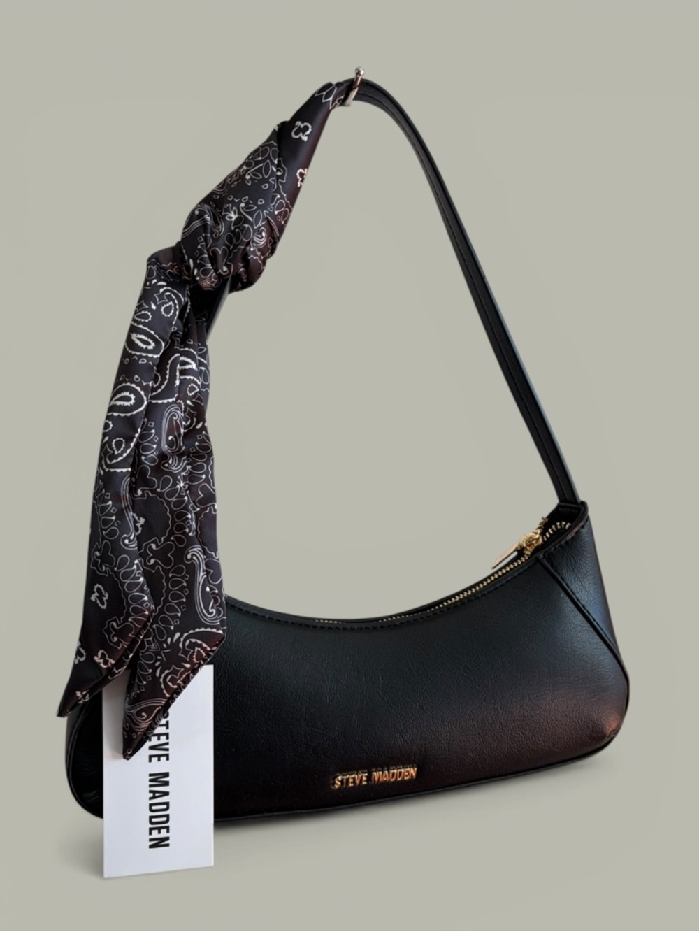 Steve Madden Black Shoulder Bag with Paisley Bandana Accent - Picture 2 of 16